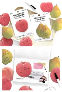 Realistic fruit-shaped sticky notes with 3D apple and pear designs for scrapbooking