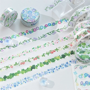Ruban PET Série Flower Vine Tale pour Journal Scrapbooking Matériel de Bricolage Ruban Décoratif Avec Motifs Floraux et Effet Sable Flash