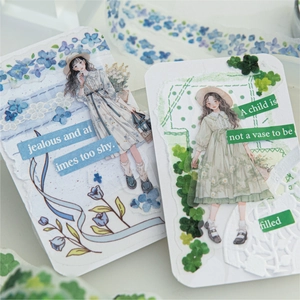 Ruban décoratif PET floral avec illustrations de filles vintage pour décor de scrapbooking