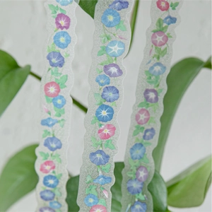Ruban adhésif PET floral avec motifs de gloire du matin et bords ondulés pour scrapbooking
