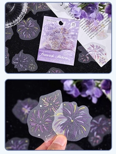 Detail of semi-transparent purple fireworks stickers for DIY scrapbooking decoration