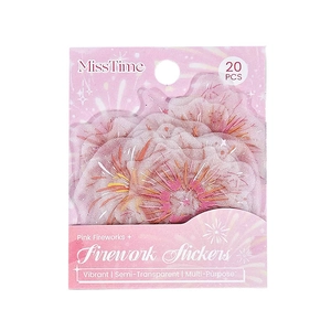 Pink fireworks theme semi-transparent glitter sticker set for DIY scrapbooking, 20 pieces