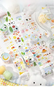 Detail of Fairytale Forest cute illustration stickers and washi tapes for scrapbooking