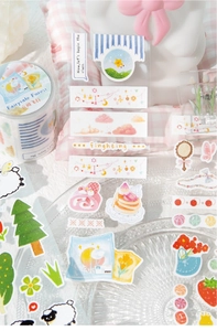 Close-up of Fairytale Forest stickers and tape set with cute cartoon patterns