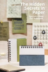 Detailed close-up of vintage textured special paper notebook with debossed cover lettering