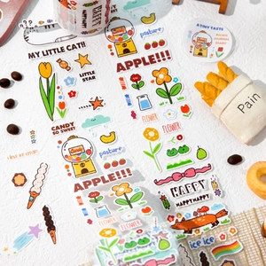 Sparkling glitter cartoon PET tape with cat and tulip patterns for DIY scrapbooking