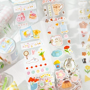 Fairytale Forest cute PET washi tape set with rabbit and floral motifs for journaling