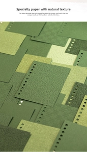 Macro detail of forest green specialty paper with washed texture and decorative punch holes