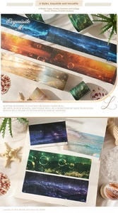 Detailed close-up of ocean and starry sky theme washi tape set for creative journaling