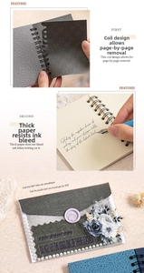 Detail of coil notebook with thick ink-proof paper used for DIY vintage craft envelopes