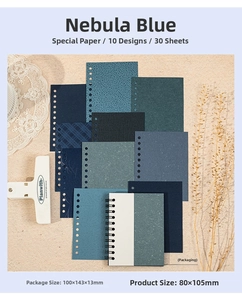 Detail of Nebula Blue specialty paper set showing diverse textures and artistic patterns