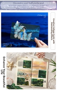 Detailed view of ocean-themed decorative stickers and illustration cards for journaling