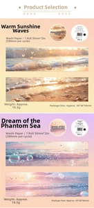 Detail showing sunset waves and pink ocean patterns on high-quality washi tape rolls