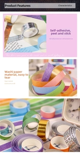 Dettaglio del nastro washi sfumato colorato con lamina olografica per scrapbooking DIY