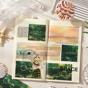 Artistic ocean theme decorative stickers set for scrapbooking with vintage nature motifs