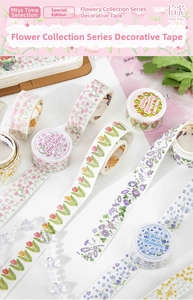 Detail of Flowery Collection decorative tape featuring delicate tulip and floral patterns