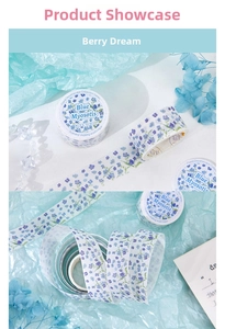 Macro detail of Blue Myosotis washi tape from the Floral Dreamscape collection for DIY journaling
