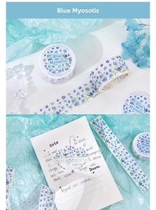 Detailed view of Blue Myosotis floral washi tape from the Floral Dreamscape Collection