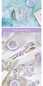 Close-up of floral washi tape rolls featuring Blue Myosotis and Glory Whispers designs