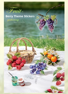 Detail of berry themed PET stickers featuring realistic fruit illustrations for journaling