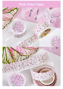 Detail of Pink Petal Tales washi tape featuring delicate floral patterns for DIY scrapbooking