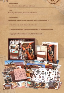 Wild West themed vintage stationery set with notebooks, tapes and decorative stickers
