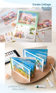 Detail of illustration scenery sticker book with cozy lifestyle holiday collage themes