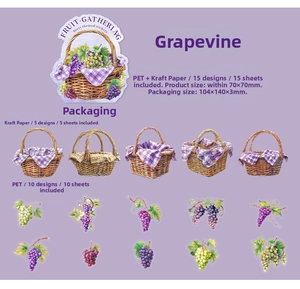 Detail of grape vine stickers with PET and kraft paper materials for scrapbooking