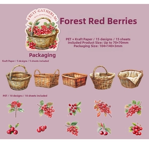 Detail view of Forest Berries stickers set featuring PET and white kraft paper textures