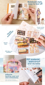 Detail showing waterproof PET and washi paper material textures for DIY scenery stickers