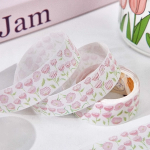 Pink tulip floral washi tape for DIY journaling and scrapbooking decoration