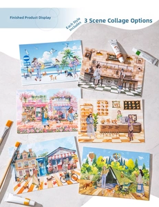 Detail of 6 creative scene DIY scrapbooking stickers including beach and cafe themes