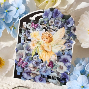 Vintage fairy stickers with morning glory flowers and butterflies for DIY journaling