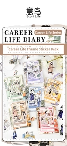 Detailed view of hand-drawn office life decorative stickers for journals and scrapbooks
