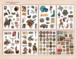 Wild West themed vintage washi stickers set featuring cowboy and cactus designs for journaling