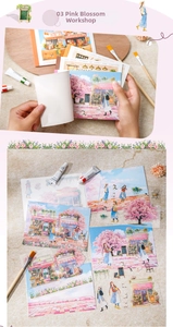 Creative DIY scenery sticker book with floral shop patterns for scrapbooking decor