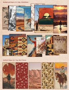 Wild West themed vintage scrapbook paper kit with 20 pieces of kraft and vellum sheets