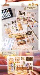 Detail of Wheat Aroma Baking house stickers with warm illustration and cozy cafe scenes