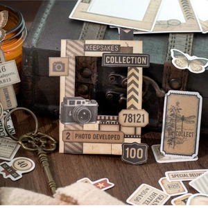 40-piece vintage scrapbook stickers set with retro frames and old camera motifs