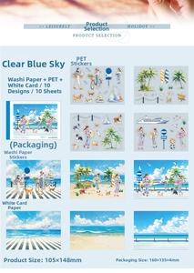 Detail view of Summer Beach sticker set including Washi and PET materials for DIY journaling