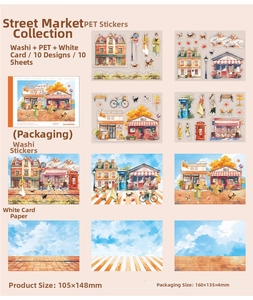 Detailed set of street architecture stickers featuring PET and washi paper materials