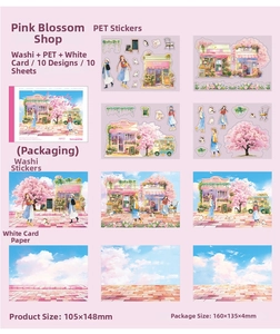 Detail view of pink florist stickers set with dimensions and material specifications