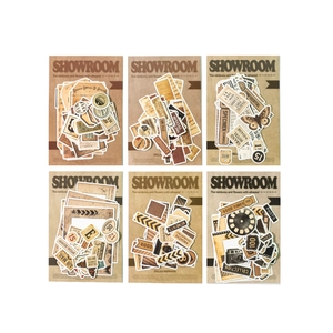 Vintage aesthetic scrapbook sticker set with 6 retro showroom themes for journal decoration