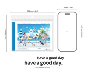 Detailed view of 10pcs leisure holiday stickers pack with size comparison to phone