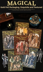 Close-up of Magic Academy Fashion stickers with gold foil details and vintage style