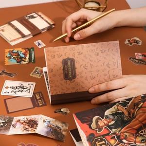 Vintage Western Cowboy style notebook with sheriff star icon and horse saddle design
