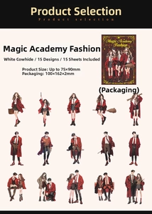 Detailed set of 15 magic academy character stickers on white kraft paper