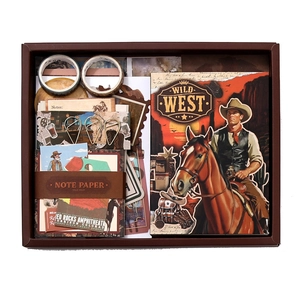 Wild West retro scrapbooking DIY set with washi tapes and notes in a vintage gift box