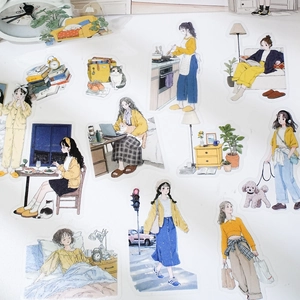 Workplace life themed decorative stickers featuring 15 sheets of hand-drawn girls illustrations