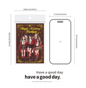 Detailed size comparison of Magic Academy stickers with an iPhone 15 silhouette